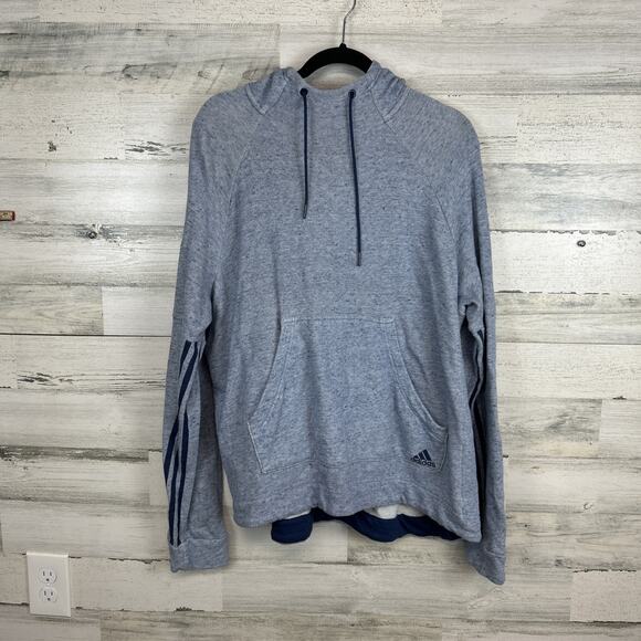 Adidas Pullover Hoodie Sweatshirt Size XL Long Sleeves Blue Kangaroo Pocket Logo - Picture 2 of 8